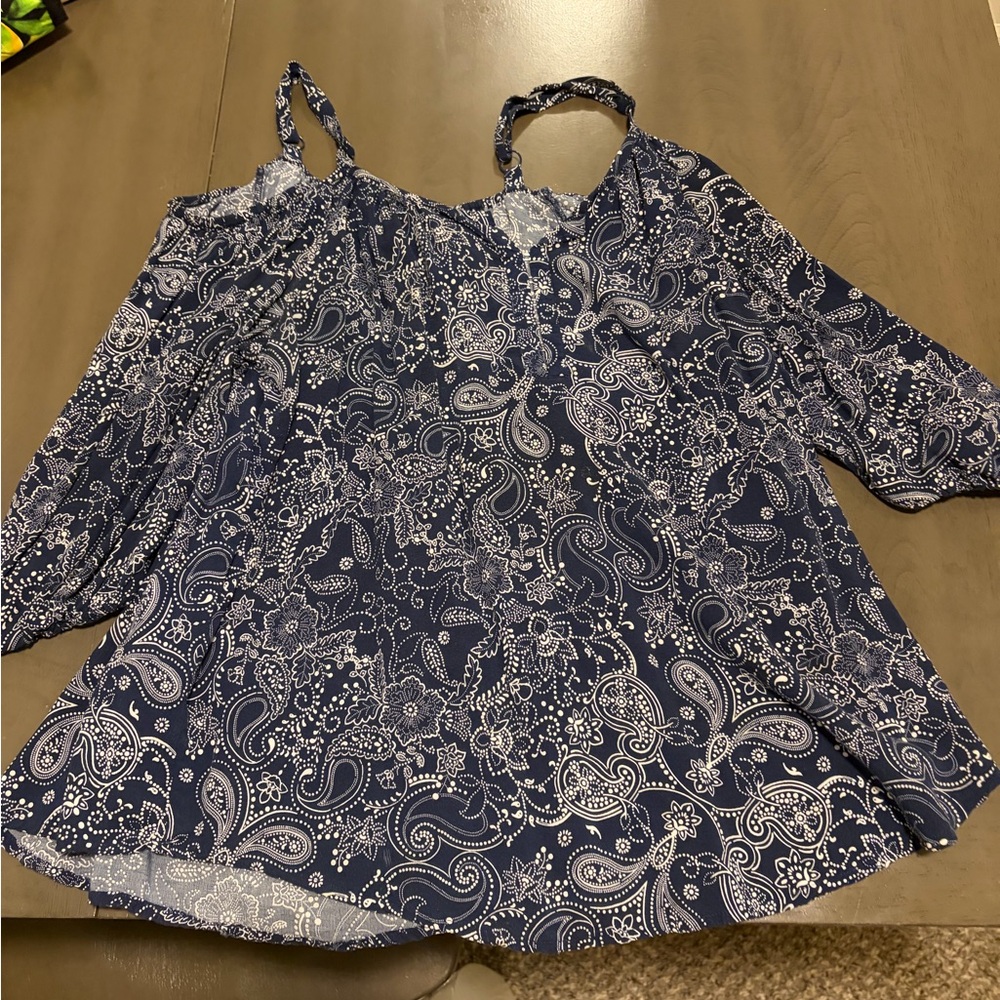 Torrid Navy and White Paisley Blouse